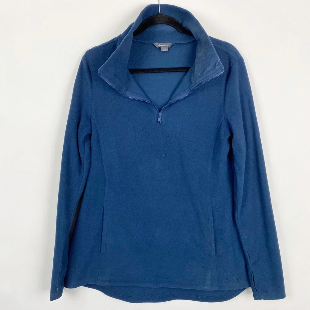 Eddie Bauer Womens Navy Blue Quarter Zip Fleece Pullover Jacket Size‎ Medium